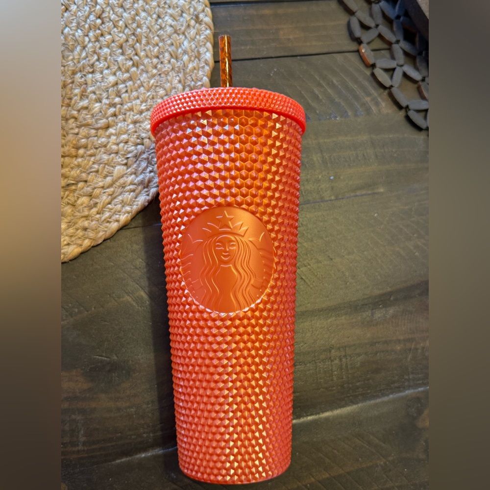 Starbucks Orange Studded Tumbler with Lid and Straw